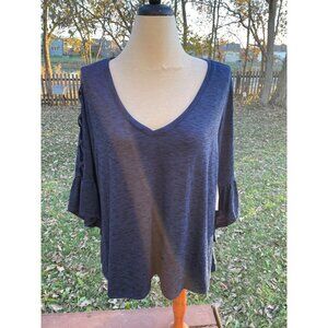 Navy Blue V-Neck Top Size XXL Ruffle Sleeves & Crisscross Details A New Approach